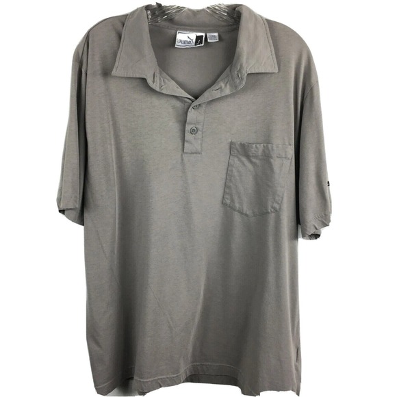 Puma Polo‎ Shirt Mens Sz L Gray Cotton Polo Golf Logo Collar Pocket - Picture 1 of 11